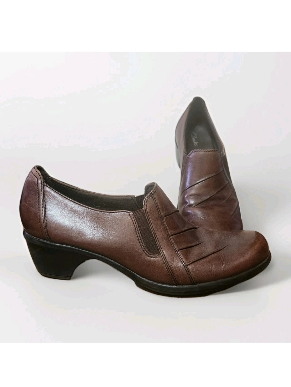 Clarks Partridge Loafers Size 8.5 Brown Casual Slip On Clogs Block Heel Academia